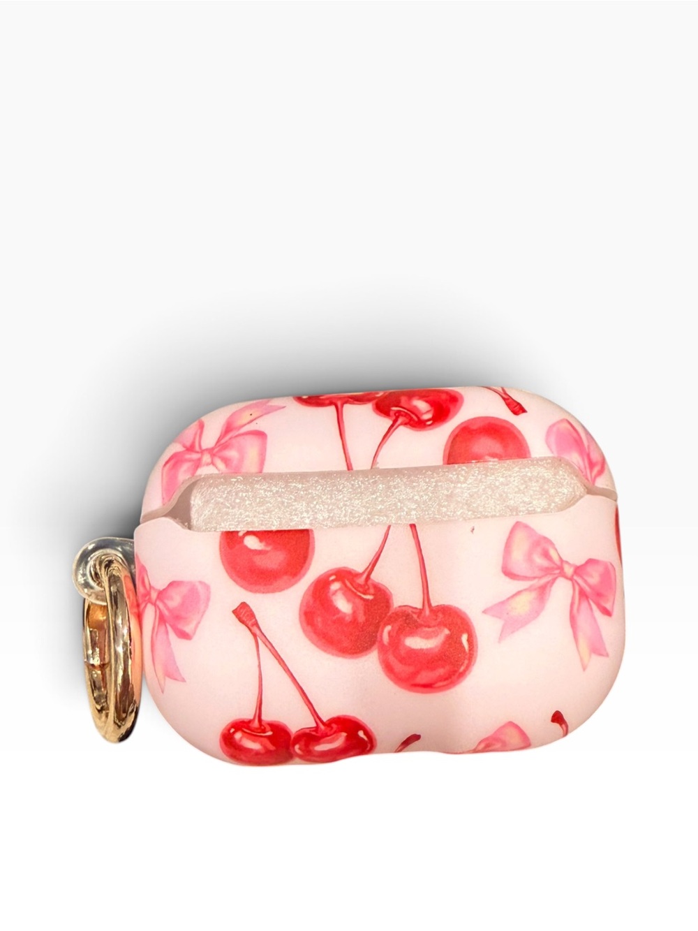 New- Pink Cherry Print AirPod Case with Gold Keyring